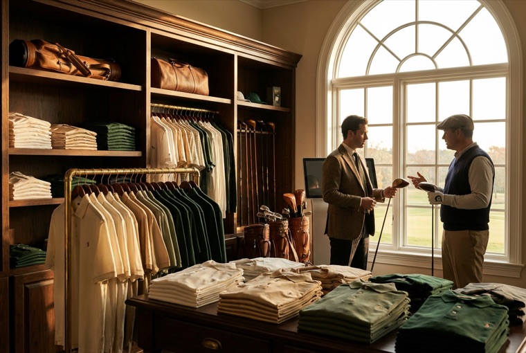 Pro shop staff fitting a member for a club